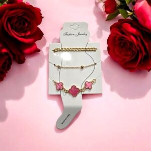 🔥Gold and Pink Flower Ankle Bracelet Set🔥